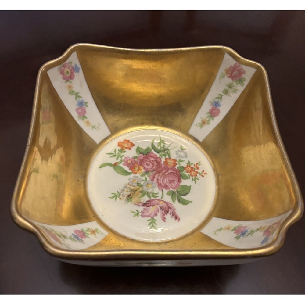 VERY RARE CONCORDE CHINA USA GILT & FLORAL PORCELAIN BOWL